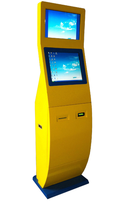 Kiosk tự thanh toán hai màn hình tương tác với máy chấp nhận tiền mặt bằng máy in nhiệt