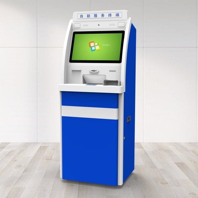 Kiosk tự phục vụ ngân hàng trong nhà với máy quét hộ chiếu và máy rút thẻ